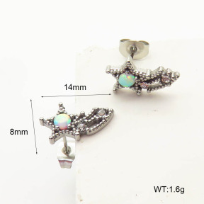 6E4004349ahjb-106D  316 SS Czech Stones & Synthetic Opal ,Handmade Polished  Stainless Steel Earrings