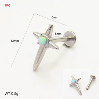 6PU500157vbnb-G034  316 SS Synthetic Opal ,Handmade Polished  Stainless Steel Body Jewelry