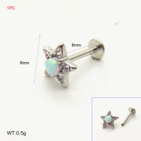 6PU500159bbnm-G034  316 SS Czech Stones & Synthetic Opal ,Handmade Polished  Stainless Steel Body Jewelry