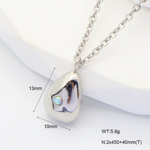 6N4004289bbpo-G034  316 SS Synthetic Opal ,Handmade Polished  Stainless Steel Necklace