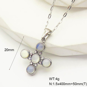 GEN001415vbpb-066  Czech Stones & Opalite,Handmade Polished  Stainless Steel Necklace