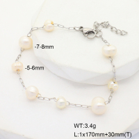 6B3002096bhbl-908  Cultured Freshwater Pearls  Stainless Steel Bracelet