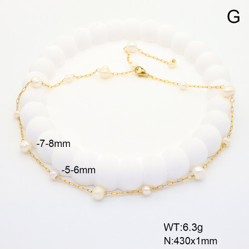 6N3001640vihb-908  Cultured Freshwater Pearls  Stainless Steel Necklace