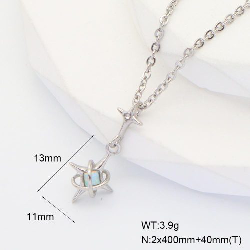 6N4004295bhhk-G034  316 SS Czech Stones & Synthetic Opal ,Handmade Polished  Stainless Steel Necklace