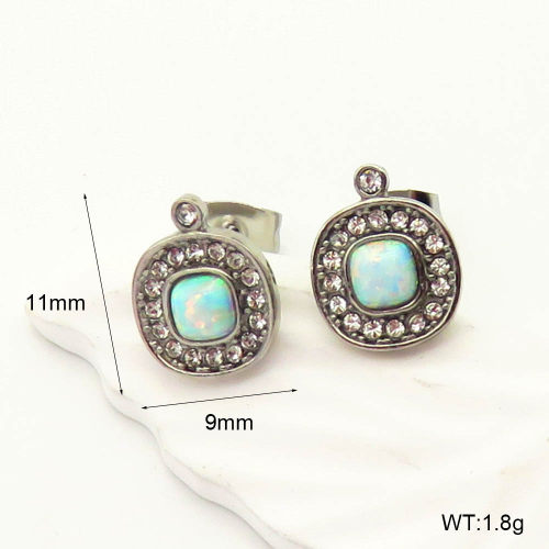 6E4004301vhmv-700  316 SS Czech Stones & Synthetic Opal ,Handmade Polished  Stainless Steel Earrings