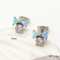 6E4004319vhmv-700  316 SS Synthetic Opal & Zircon,Handmade Polished  Stainless Steel Earrings