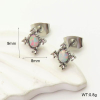 6E4004331vhkb-700  316 SS Czech Stones & Synthetic Opal ,Handmade Polished  Stainless Steel Earrings