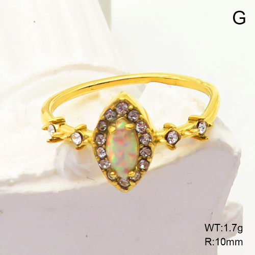 6R4001002vhmv-700  6-8#  SS 316  Czech Stones & Synthetic Opal ,Handmade Polished  Stainless Steel Ring