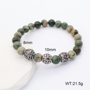 GEB000605vbpb-106D  316 SS Green Wooden Line Jasper  Stainless Steel Bracelet