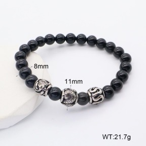 GEB000613vbpb-106D  316 SS Black Agate  Stainless Steel Bracelet