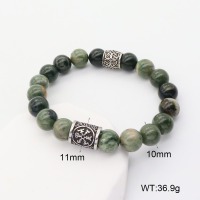 GEB000644abli-G034  304 SS Green Wooden Line Jasper  Stainless Steel Bracelet