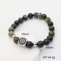 GEB000645aajm-G034  304 SS Green Wooden Line Jasper  Stainless Steel Bracelet