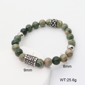 GEB000646aakk-G034  304 SS Green Wooden Line Jasper  Stainless Steel Bracelet