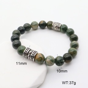 GEB000651abli-G034  304 SS Green Wooden Line Jasper  Stainless Steel Bracelet