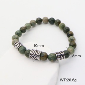 GEB000653bbmi-G034  304 SS Green Wooden Line Jasper  Stainless Steel Bracelet