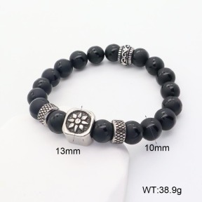 GEB000655bbni-G034  304 SS Black Agate  Stainless Steel Bracelet