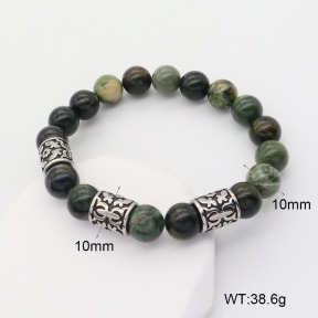 GEB000668bbno-G034  304 SS Green Wooden Line Jasper  Stainless Steel Bracelet