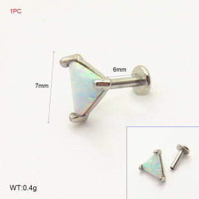 6PU500169vbnl-700  316 SS Synthetic Opal ,Handmade Polished  Stainless Steel Body Jewelry