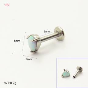 6PU500171vbnl-700  316 SS Synthetic Opal ,Handmade Polished  Stainless Steel Body Jewelry