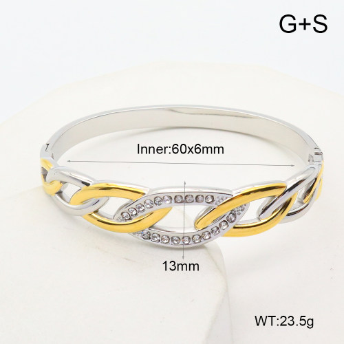 GEB000698vhmv-066  Czech Stones,Handmade Polished  Stainless Steel Bangle  nostock