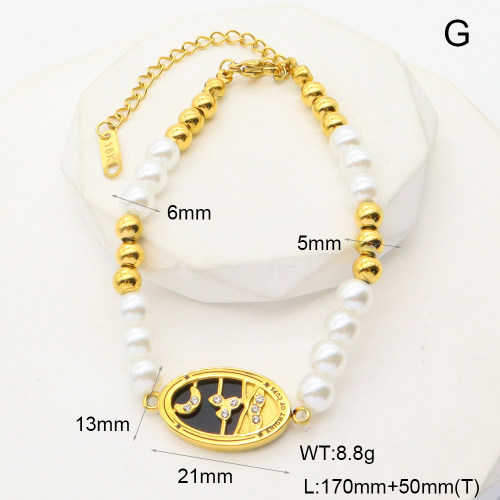 GEB000709vhkb-066  Acrylic & Czech Stones & Plastic Imitation Pearls,Handmade Polished  Stainless Steel Bracelet