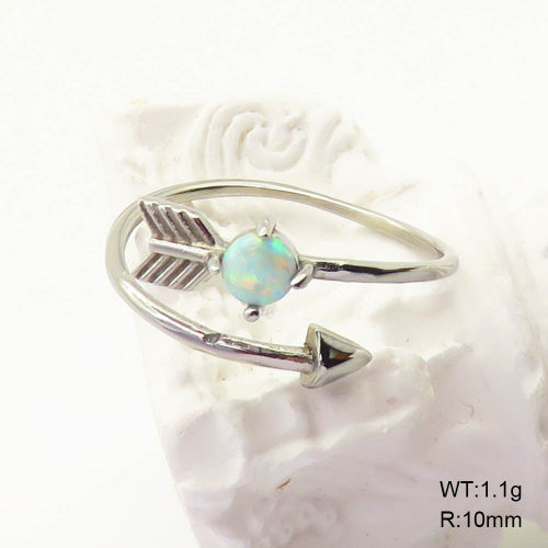 6R4001001vhkl-700  6-8#  316 SS Synthetic Opal ,Handmade Polished  Stainless Steel Ring