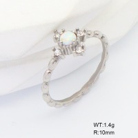 6R4001014ahjb-106D  6-8#  316 SS Czech Stones & Synthetic Opal ,Handmade Polished  Stainless Steel Ring