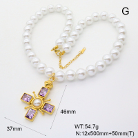 GEN001831vhov-066  Plastic Imitation Pearls & Zircon,Handmade Polished  Stainless Steel Necklace