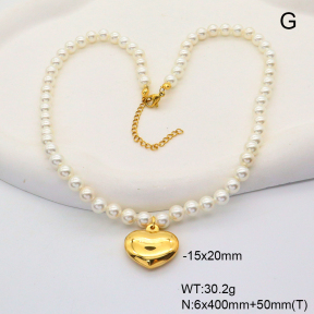 6N3001715vhol-908  Shell Beads  Stainless Steel Necklace