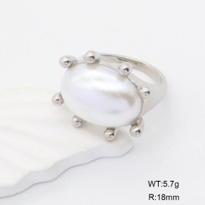 GER001170vhha-066  6-8#  Resin Imitation Pearls,Handmade Polished  Stainless Steel Ring