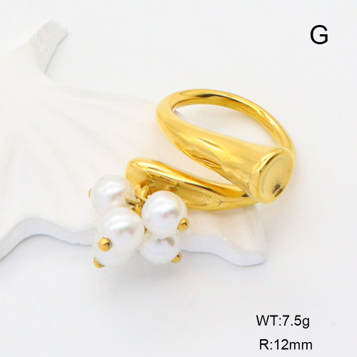 GER001172ahjb-066  Plastic Imitation Pearls,Handmade Polished  Stainless Steel Ring