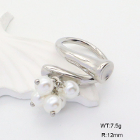 GER001173ahjb-066  Plastic Imitation Pearls,Handmade Polished  Stainless Steel Ring