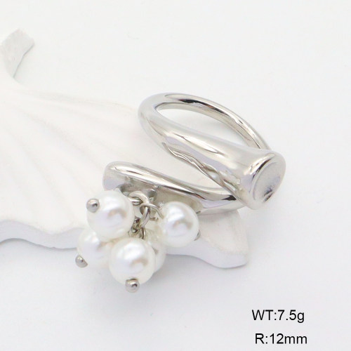 GER001173ahjb-066  Plastic Imitation Pearls,Handmade Polished  Stainless Steel Ring