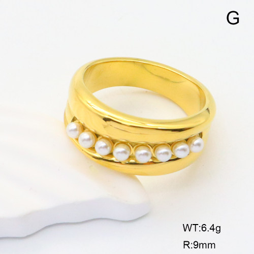 GER001211bhia-066  6-8#  Plastic Imitation Pearls,Handmade Polished  Stainless Steel Ring