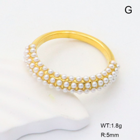 GER001212bhia-066  6-8#  Plastic Imitation Pearls,Handmade Polished  Stainless Steel Ring