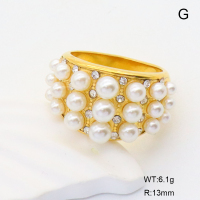 GER001219bhia-066  6-8#  Czech Stones & Plastic Imitation Pearls,Handmade Polished  Stainless Steel Ring