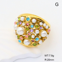 GER001222bhia-066  6-8#  Czech Stones & Plastic Imitation Pearls,Handmade Polished  Stainless Steel Ring