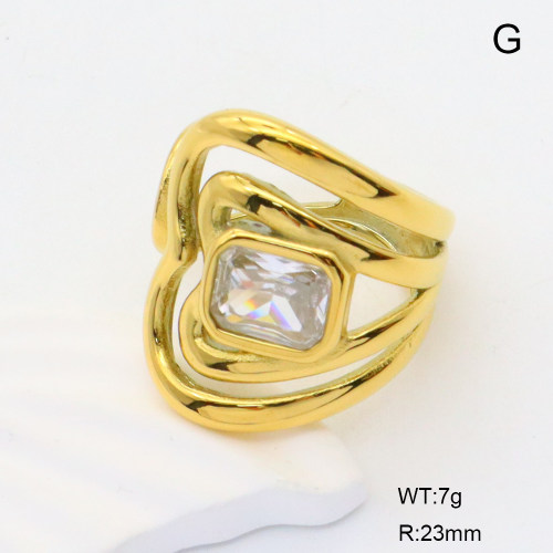 GER001236bhia-066  6-8#  Zircon,Handmade Polished  Stainless Steel Ring