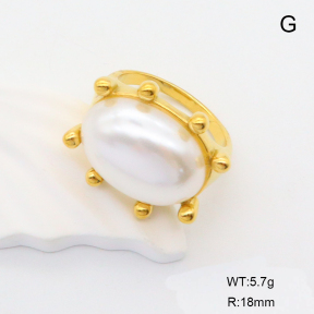 GER001243bhia-066  6-8#  Resin Imitation Pearls,Handmade Polished  Stainless Steel Ring