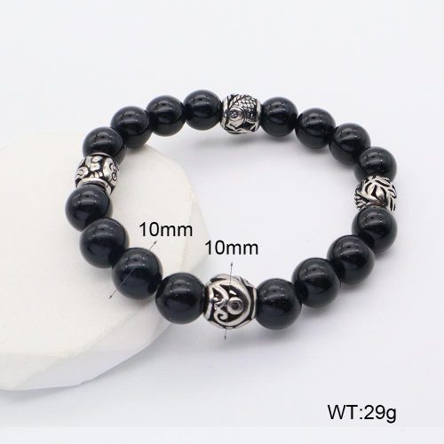 GEB000614bhia-106D  316 SS Black Agate  Stainless Steel Bracelet  nostock