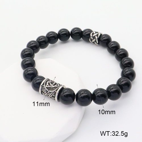 GEB000631aakk-G034  304 SS Black Agate  Stainless Steel Bracelet  nostock