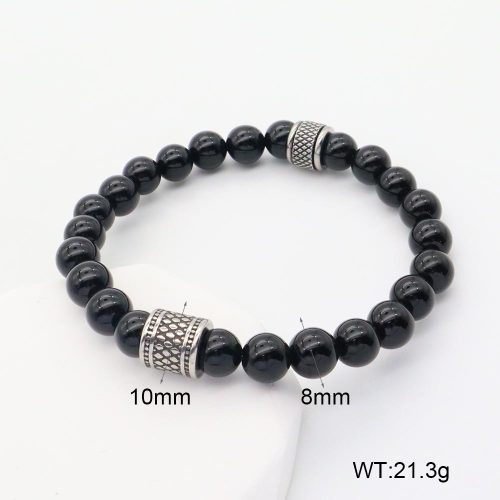 GEB000639aajm-G034  304 SS Black Agate  Stainless Steel Bracelet  nostock