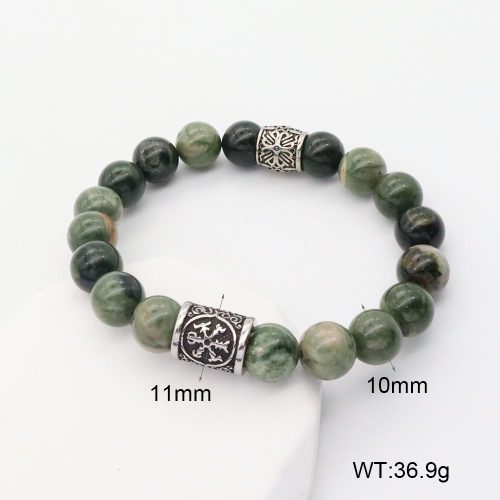 GEB000644abli-G034  304 SS Green Wooden Line Jasper  Stainless Steel Bracelet  nostock