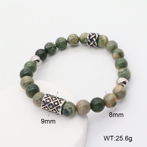 GEB000646aakk-G034  304 SS Green Wooden Line Jasper  Stainless Steel Bracelet  nostock