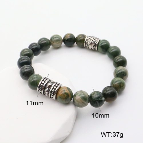 GEB000651abli-G034  304 SS Green Wooden Line Jasper  Stainless Steel Bracelet  nostock