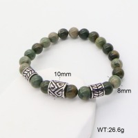 GEB000653bbmi-G034  SS 304  Green Wooden Line Jasper  Stainless Steel Bracelet  nostock