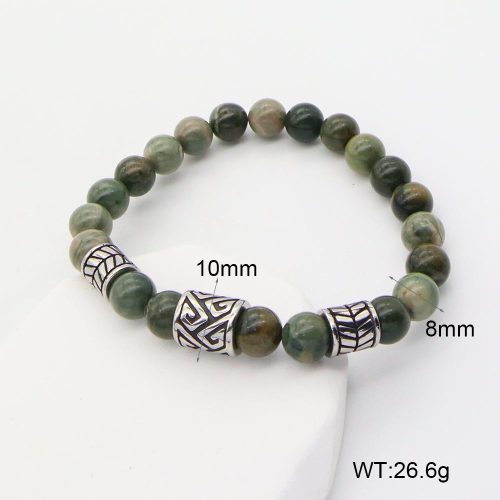 GEB000653bbmi-G034  304 SS Green Wooden Line Jasper  Stainless Steel Bracelet  nostock