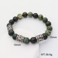 GEB000668bbno-G034  SS 304  Green Wooden Line Jasper  Stainless Steel Bracelet  nostock