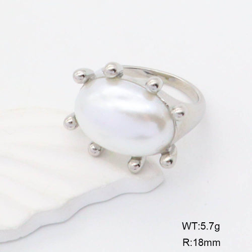 GER001170vhha-066  6-8#  Resin Imitation Pearls,Handmade Polished  Stainless Steel Ring  nostock