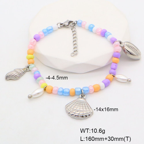 6B3002112ahjb-908  Shell Beads & Glass Beads  Stainless Steel Bracelet  nostock